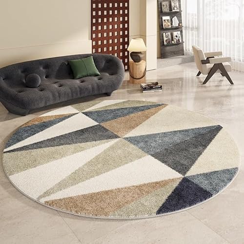 DSAoTeng Abstrakter runder Teppich im Bohemian-Stil, Vintage, schick, geometrische Linie, weicher Teppich, dicker Plüsch, rutschfeste Matte für Schlafzimmer, Wohnzimmer, Nachttisch, Sofa, Couchtisch von DSAoTeng