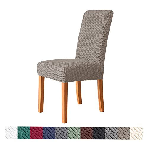 DSAoTeng Einfarbige Stuhlhussen für Esszimmerstühle, 1/4/6/10 Set, Jacquard-Stuhlhussen für hohe Rückenlehnen, Stretch-Stoff, abnehmbar, waschbar, Stuhlschoner (Khaki, 6 Stück) von DSAoTeng