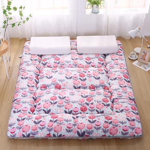 DSAoTeng Japanische Futon-Matratze, bedruckte Einzelgröße, dicke, faltbare Tatami-Matratze, aufrollbare, gesteppte Isomatte, tragbarer Boden-Futon für Wohnzimmer, Schlafzimmer, Gästebett (40,90 x 200 von DSAoTeng