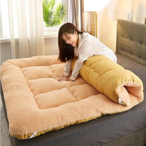 DSAoTeng Matratze, Futon, Lammwolle, Fleece, Doppelbett, 150 x 200 cm, Plüsch, hellkaffeefarben von DSAoTeng