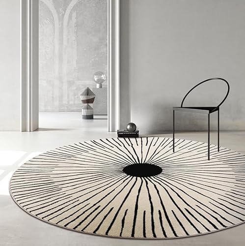 DSAoTeng Modern Lines runder Teppich, minimalistisch, wollähnlich, rutschfest, weich, runde Matte mit künstlerischem Sonnenmuster, für Wohnzimmer, Schlafzimmer, Zuhause, Büro, Stuhlbereich (#1,120 x von DSAoTeng
