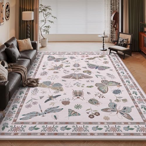 DSAoTeng Teppich mit Vintage-Blumenmuster, Boho-Kunst-Kaschmir, groß, weich, rutschfest, schmutzabweisend, niedriger Flor, Bodenmatte für Schlafzimmer, Wohnzimmer, Schlafsaal, Esszimmer, Büro von DSAoTeng