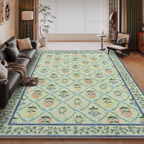 DSAoTeng Teppich mit Vintage-Blumenmuster, Boho-Kunstkaschmir, groß, weich, rutschfest, schmutzabweisend, niedriger Flor, Bodenmatte für Schlafzimmer, Wohnzimmer, Schlafsaal, Esszimmer, Büro von DSAoTeng