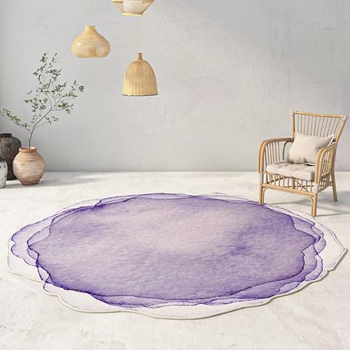Runder Teppich aus Kunstwolle, moderner chinesischer Tuschemalerei-Stil, Plüsch, rutschfest, rund, pflegeleicht, dekorative Bodenmatte für Sofa, Couchtisch, Schlafzimmer, Büro (1,120 x 120 cm) von DSAoTeng