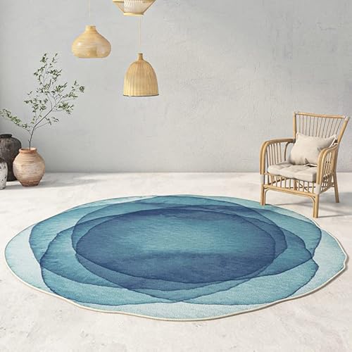 Runder Teppich aus Kunstwolle, moderner chinesischer Tuschemalerei-Stil, Plüsch, rutschfest, rund, pflegeleicht, dekorative Bodenmatte für Sofa, Couchtisch, Schlafzimmer, Büro (4,50 x 50 cm) von DSAoTeng