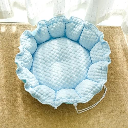 Rundes Katzen- und Hundebett mit Kordelzug, kühlendes doppelseitiges Eisbohnen- und Samt-Donut-Haustierbett, weiches, beruhigendes Nest mit vielseitigem Doppelnutzungs-Design, für kleine Hunde und von DSAoTeng