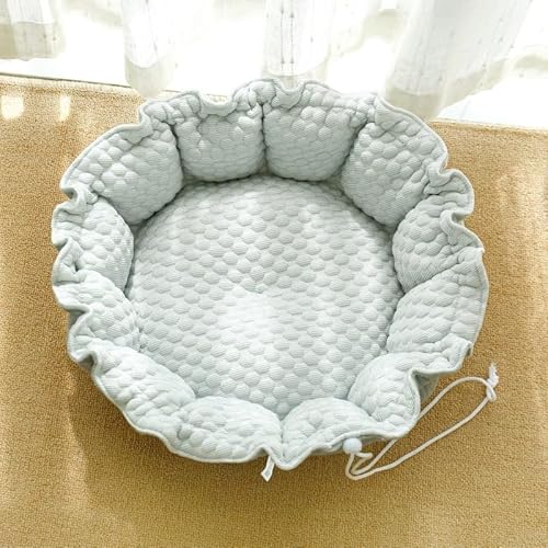 Rundes Katzen- und Hundebett mit Kordelzug, kühlendes doppelseitiges Eisbohnen- und Samt-Donut-Haustierbett, weiches, beruhigendes Nest mit vielseitigem Doppelnutzungs-Design, für kleine Hunde und von DSAoTeng
