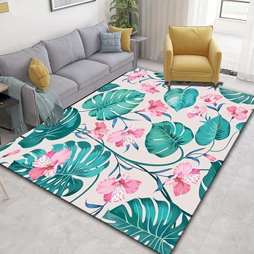 Teppich mit Pflanzen und Blumen, moderner botanischer Blumen-Teppich, weicher Kristallsamt, rechteckig, waschbar, rutschfest, Akzentmatte für Wohnzimmer, Schlafzimmer, Nachttisch, Küche, Büro Teppich mit Pflanzen und Blumen, moderner botanischer Blumen-Teppich, weicher Kristallsamt, rechteckig, waschbar, rutschfest, Akzentmatte für Wohnzimmer, Schlafzimmer, Nachttisch, Küche, Büro von DSAoTeng