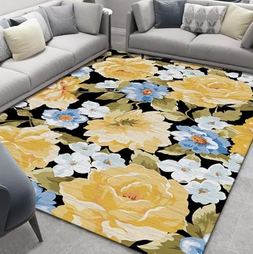 Teppich mit Pflanzen und Blumen, moderner botanischer Blumen-Teppich, weicher Kristallsamt, rechteckig, waschbar, rutschfest, Akzentmatte für Wohnzimmer, Schlafzimmer, Nachttisch, Küche, Büro Teppich mit Pflanzen und Blumen, moderner botanischer Blumen-Teppich, weicher Kristallsamt, rechteckig, waschbar, rutschfest, Akzentmatte für Wohnzimmer, Schlafzimmer, Nachttisch, Küche, Büro von DSAoTeng