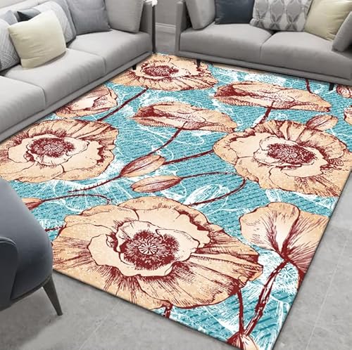 Teppich mit Pflanzen und Blumen, moderner botanischer Blumen-Teppich, weicher Kristallsamt, rechteckig, waschbar, rutschfest, Akzentmatte für Wohnzimmer, Schlafzimmer, Nachttisch, Küche, Büro Teppich mit Pflanzen und Blumen, moderner botanischer Blumen-Teppich, weicher Kristallsamt, rechteckig, waschbar, rutschfest, Akzentmatte für Wohnzimmer, Schlafzimmer, Nachttisch, Küche, Büro von DSAoTeng
