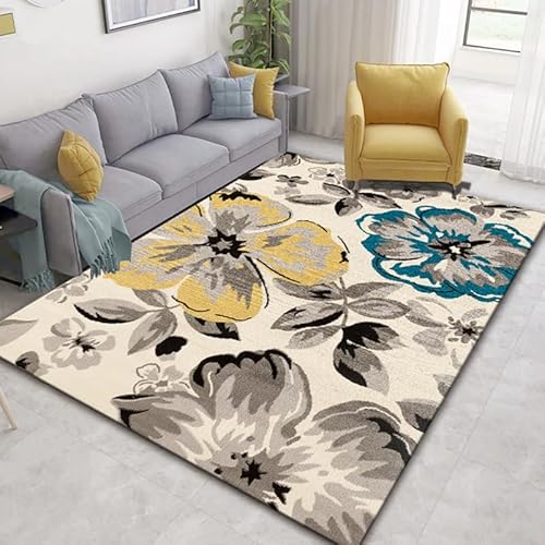 Teppich mit Pflanzen und Blumen, moderner botanischer Blumen-Teppich, weicher Kristallsamt, rechteckig, waschbar, rutschfest, Akzentmatte für Wohnzimmer, Schlafzimmer, Nachttisch, Küche, Büro von DSAoTeng