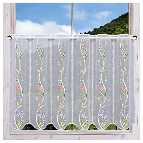 DSD Design-Studio Drechsler Bestickter Scheibenhänger Florina mit Blütenmotiv Feenhaus-Scheibengardine Plauener Spitze 55 x 160 cm von DSD Design-Studio Drechsler
