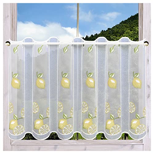 DSD Design-Studio Drechsler Bestickter Scheibenhänger Zitronen Küchen-Scheibengardine aus Plauener Spitze 55 x 43 cm von DSD Design-Studio Drechsler
