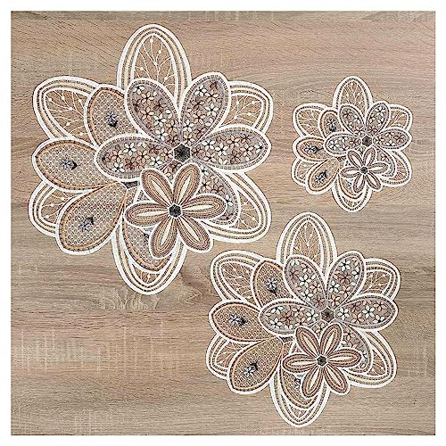 DSD Design-Studio Drechsler Deckchen Blütenzauber 3er Set aus Echter Plauener Spitze Tischdecken mit Blumen-Muster in beige-braun von DSD Design-Studio Drechsler