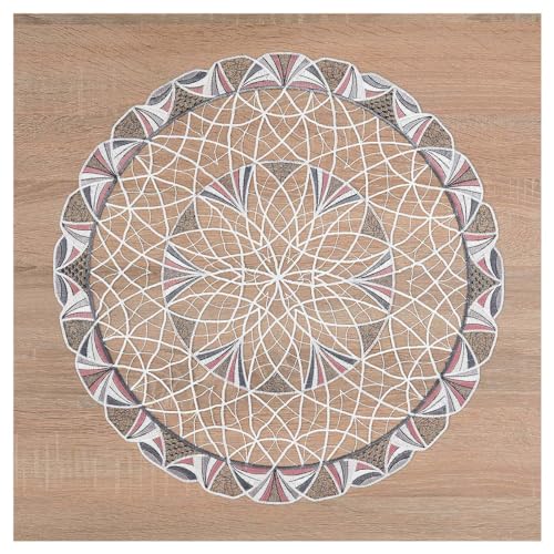 DSD Design-Studio Drechsler Deckchen Joline aus Echter Plauener Spitze Moderne Tischdecke in Taupe-rosé mit geometrischem Muster Untersetzer 50 cm Durchmesser rund von DSD Design-Studio Drechsler
