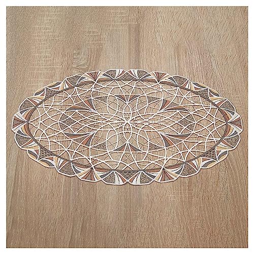 DSD Design-Studio Drechsler Deckchen Joline aus Echter Plauener Spitze Moderne Tischdecke in beige-braun mit geometrischem Muster 49 x 31 cm oval von DSD Design-Studio Drechsler