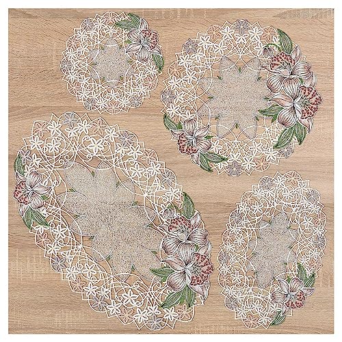 DSD Design-Studio Drechsler Deckchen Orchidee aus Echter Plauener Spitze 4er Set gestickte Tischdecken mit Blumen-Muster in rosé von DSD Design-Studio Drechsler