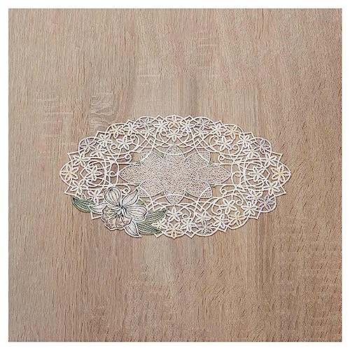 DSD Design-Studio Drechsler Deckchen Orchidee aus Echter Plauener Spitze gestickte Tischdecke mit Blumen-Muster in Creme 32 x 20 cm oval von DSD Design-Studio Drechsler