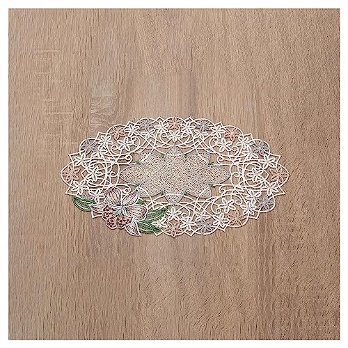 DSD Design-Studio Drechsler Deckchen Orchidee aus Echter Plauener Spitze gestickte Tischdecke mit Blumen-Muster in rosé 32 x 20 cm oval von DSD Design-Studio Drechsler