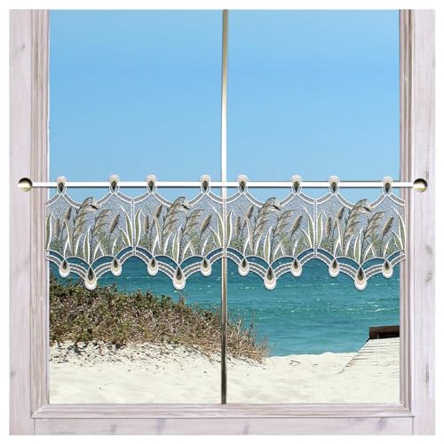 DSD Design-Studio Drechsler Feenhaus-Scheibengardine Gräser im Sommerwind Echte Plauener Spitze Maritime Spitzengardine mit grüner Graslandschaft 24 x 55 cm von DSD Design-Studio Drechsler
