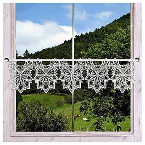 DSD Design-Studio Drechsler Feenhaus-Scheibengardine Jannica aus Echter Vogtländischer Spitze Moderne Spitzengardine mit Ornamenten in weiß-Taupe 22 x 144 cm von DSD Design-Studio Drechsler