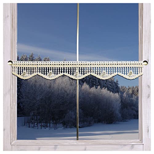 DSD Design-Studio Drechsler Feenhausspitze winterliches Mini-Panneaux Rajana Echte Plauener Spitze Weihnachts-Scheibengardine in weiß-Gold 13 cm hoch von DSD Design-Studio Drechsler