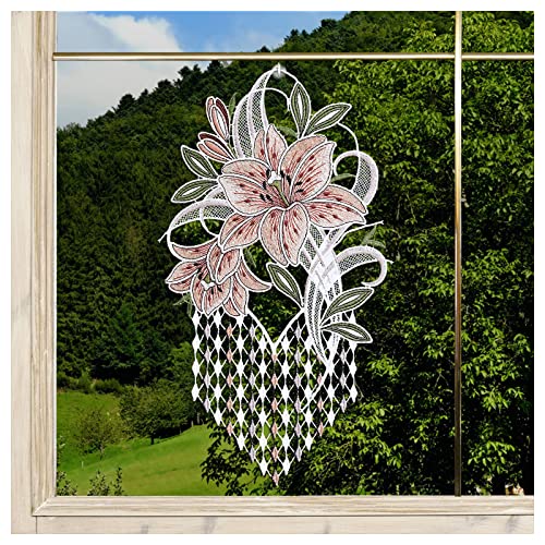 DSD Design-Studio Drechsler Fensterbild Leila mit Lilie rosa aus Plauener Spitze mit Blumen-Motiv Fensterdeko 33 x 18 cm von DSD Design-Studio Drechsler