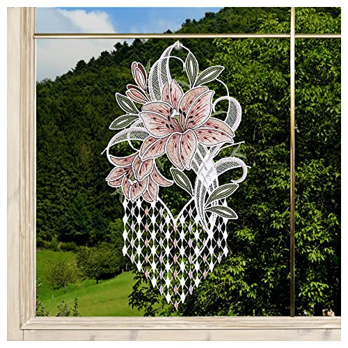 DSD Design-Studio Drechsler Fensterbild Leila mit Lilie rosa aus Plauener Spitze mit Blumen-Motiv Fensterdeko 33 x 18 cm von DSD Design-Studio Drechsler