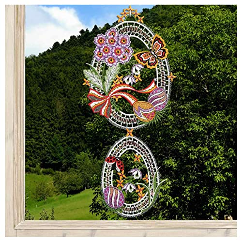 DSD Design-Studio Drechsler Fensterbild Ostertraum Plauener Spitze Frühlings-Girlande lila Ostereier mit Blumen 40 x 18 cm von DSD Design-Studio Drechsler