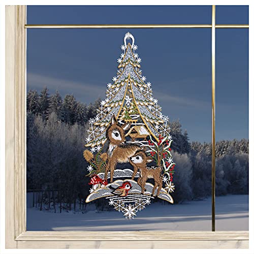 DSD Design-Studio Drechsler Fensterbild Rehlein mit Vögelchen Plauener Spitze Winter-Dekoration 35 x 18 cm von DSD Design-Studio Drechsler