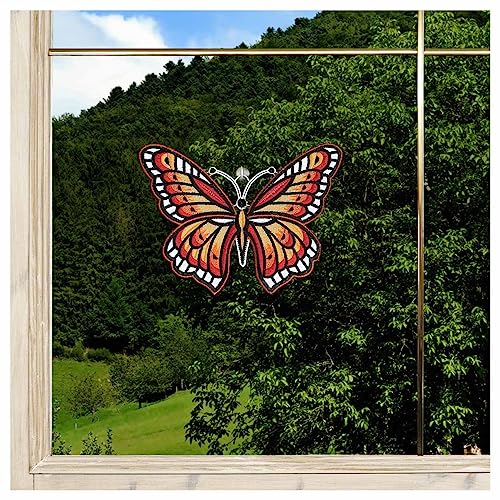 DSD Design-Studio Drechsler Fensterbild Schmetterling Fiona in rot-gelb aus Echter Plauener Spitze gestickte Fensterdekoration 15 x 20 cm von DSD Design-Studio Drechsler