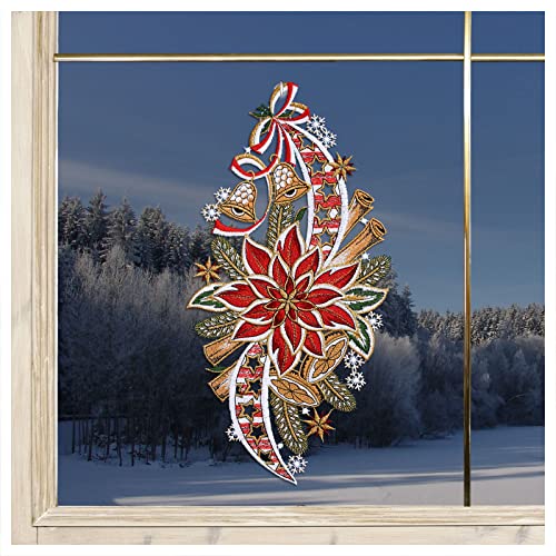 DSD Design-Studio Drechsler Fensterbild Weihnachtsstern mit Glöckchen Plauener Spitze Winter-Deko Adventsmotiv 35 x 18 cm von DSD Design-Studio Drechsler