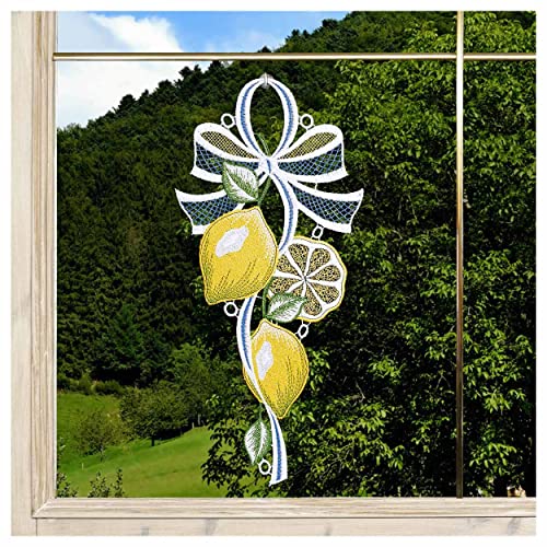 DSD Design-Studio Drechsler Fensterbild Zitrone aus Echter Plauener Spitze Fensterdeko mit sommerlichem Küchen-Motiv 32 x 15 cm von DSD Design-Studio Drechsler