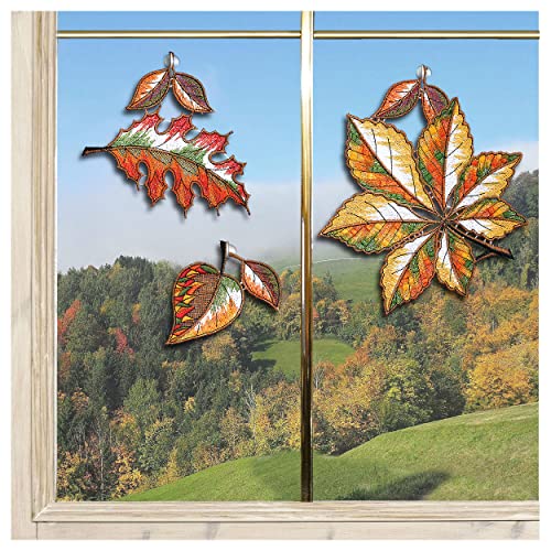 DSD Design-Studio Drechsler Fensterbilder Herbstlaub Plauener Spitze 3er Set Fensterdeko Herbstdeko Stickerei Kastanie, Linde und Eiche von DSD Design-Studio Drechsler