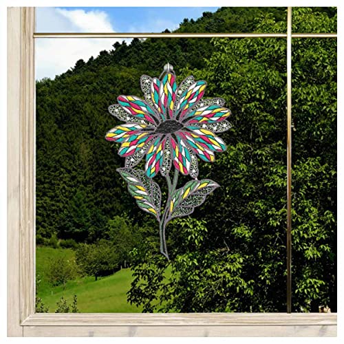 DSD Design-Studio Drechsler Gesticktes Blumen-Fensterbild Antonia klein modern Margerite Fenster-Dekoration aus Plauener Spitze Regenbogen von DSD Design-Studio Drechsler