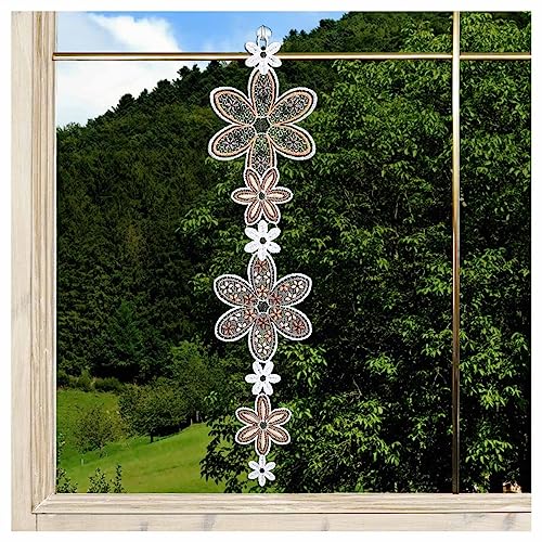 DSD Design-Studio Drechsler Girlande Blütenzauber Fensterbild aus Echter Plauener Spitze in beige-braun Fensterdeko mit Blumen-Motiv 48 x12 cm von DSD Design-Studio Drechsler