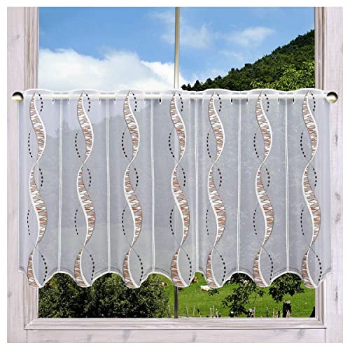 DSD Design-Studio Drechsler Hochwertige Scheibengardine Devina mit Effektband-Stickerei braun aus Plauener Spitze 55 x 80 cm von DSD Design-Studio Drechsler