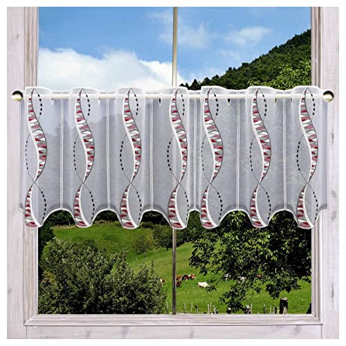 DSD Design-Studio Drechsler Hochwertige Scheibengardine Devina mit Effektband-Stickerei in rot aus Plauener Spitze 35 x 80 cm von DSD Design-Studio Drechsler