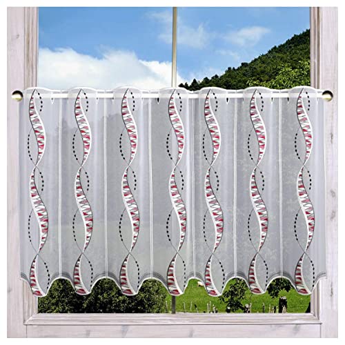DSD Design-Studio Drechsler Hochwertige Scheibengardine Devina mit Effektband-Stickerei in rot aus Plauener Spitze 55 x 64 cm von DSD Design-Studio Drechsler
