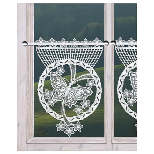 DSD Design-Studio Drechsler Spitzengardine Blumenfalter Echte Plauener Spitze in weiß Scheibenhänger mit Schmetterling und Blumen 34 x 23 cm von DSD Design-Studio Drechsler