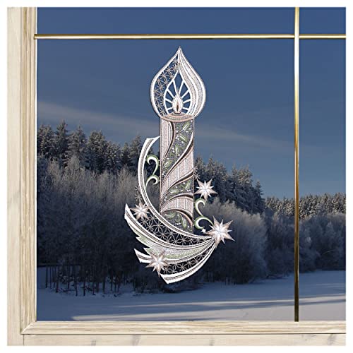 DSD Design-Studio Drechsler Weihnachts-Fensterbild Kerze mit Sternenschweif Pastell Plauener Spitze mit Lurex-Stickerei 35 x 17 cm von DSD Design-Studio Drechsler