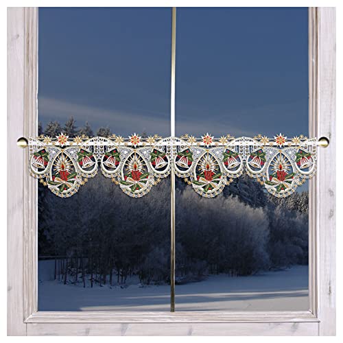 DSD Design-Studio Drechsler Winter-Feenhausgardine Weihnachtsfeeling Scheibenhänger Adventskerze Plauener Spitze 16,5 cm hoch von DSD Design-Studio Drechsler