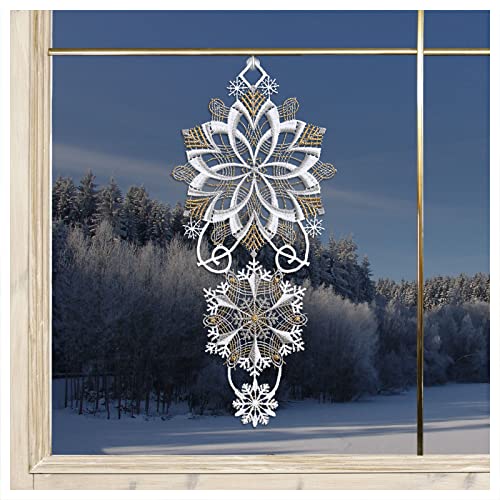 DSD Design-Studio Drechsler Winter-Fensterbild Schneeflöckchen-Weißröckchen Plauener Spitze Fensterdeko groß 33 x 15 cm von DSD Design-Studio Drechsler