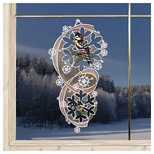 DSD Design-Studio Drechsler Winter-Fensterbild Vögel mit Schneeflöckchen Plauener Spitze Fensterdeko 36 x 19cm von DSD Design-Studio Drechsler