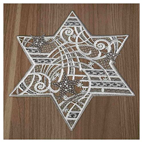 DSD Design-Studio Drechsler Winter-Tischdecke Sternenschweif Plauener Spitze modernes Deckchen Stern mit Mustern Tischdeko Advent grau-Silber DSD Design-Studio Drechsler Winter-Tischdecke Sternenschweif Plauener Spitze modernes Deckchen Stern mit Mustern Tischdeko Advent grau-Silber von DSD Design-Studio Drechsler