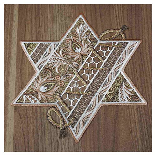 DSD Design-Studio Drechsler Winter-Tischdecke Sternentraum Plauener Spitze modernes Deckchen Stern mit Ornamenten Tischdeko Weihnachten beige-Gold von DSD Design-Studio Drechsler