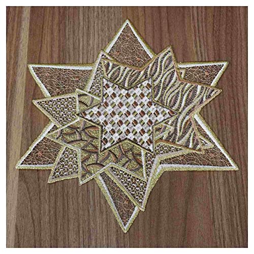 DSD Design-Studio Drechsler Winter-Tischdecke Sternenzauber Plauener Spitze modernes Deckchen Stern mit Mustern Tischdeko Advent beige-Gold von DSD Design-Studio Drechsler