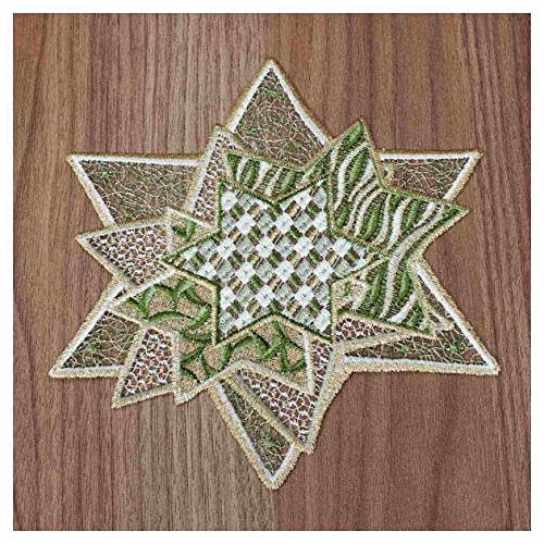 DSD Design-Studio Drechsler Winter-Tischdecke Sternenzauber Plauener Spitze modernes Deckchen Stern mit Mustern Tischdeko Advent grün-Gold von DSD Design-Studio Drechsler