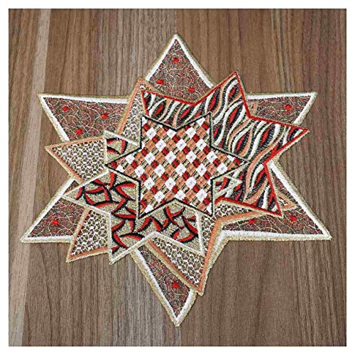 DSD Design-Studio Drechsler Winter-Tischdecke Sternenzauber Plauener Spitze modernes Deckchen Stern mit Mustern Tischdeko Weihnachten rot-Gold von DSD Design-Studio Drechsler