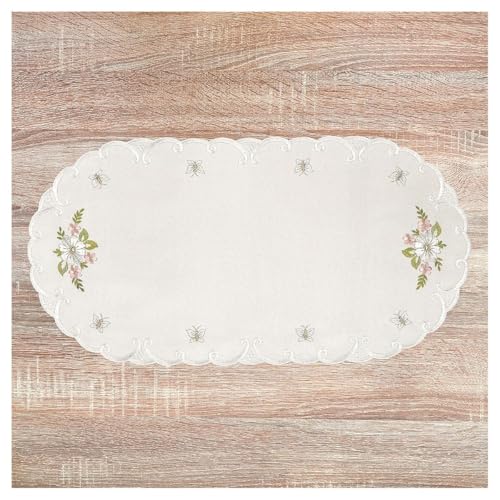 Deckchen kleine Margeriten Echte Plauener Stickerei Tischdecken in Natur mit gestickten Blumen in rosa 45 x 22 cm Deckchen kleine Margeriten Echte Plauener Stickerei Tischdecken in Natur mit gestickten Blumen in rosa 45 x 22 cm von DSD Design-Studio Drechsler